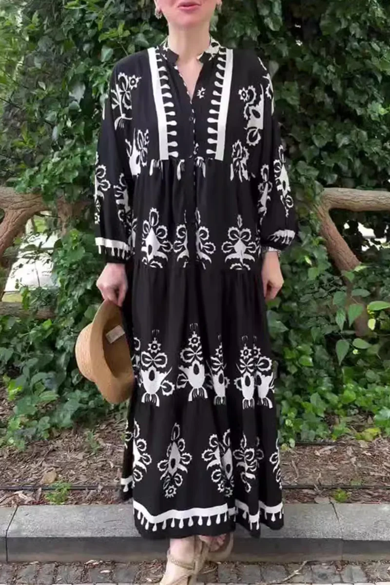 Casual Irregular Printed V Neck A Line Dresses - Panekey