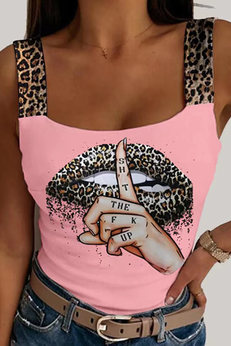 Casual Leopard Patchwork Spaghetti Strap Tops(4 Colors) - Panekey