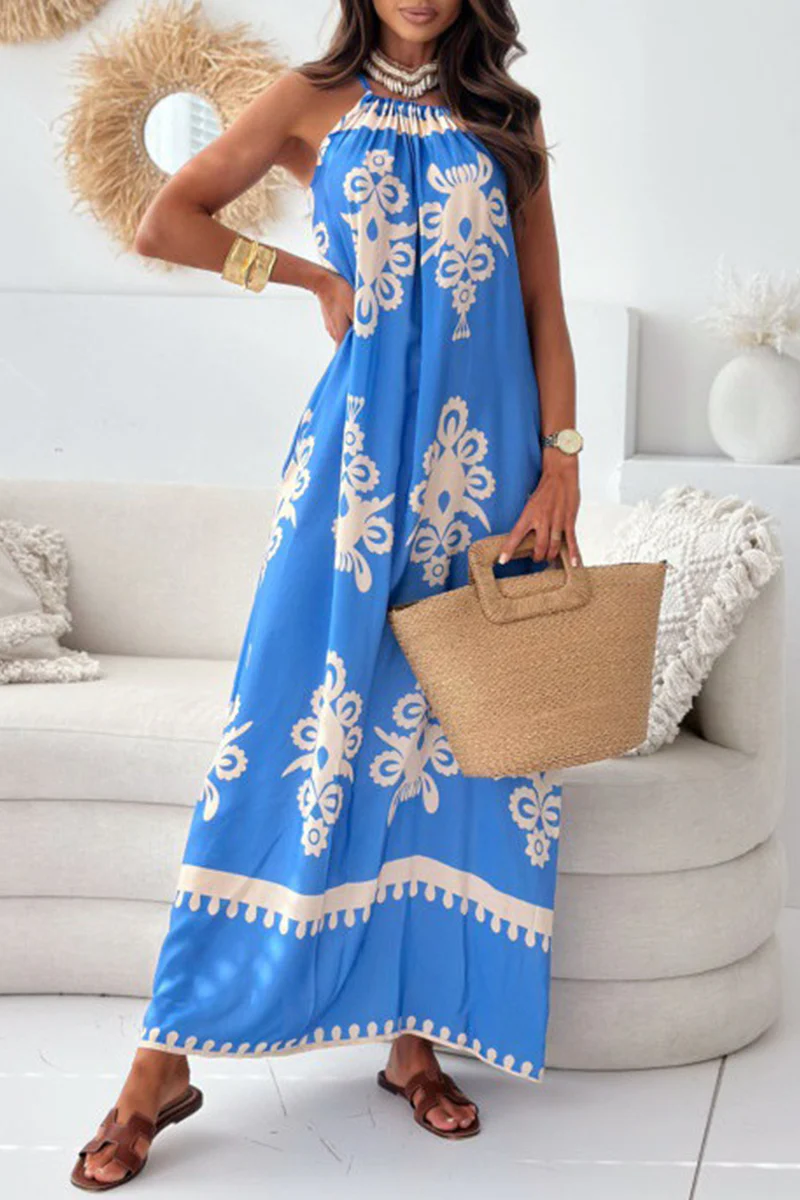 Casual National Totem Print Draw String Square Neck Sling Dresses(4 Colors) - Panekey