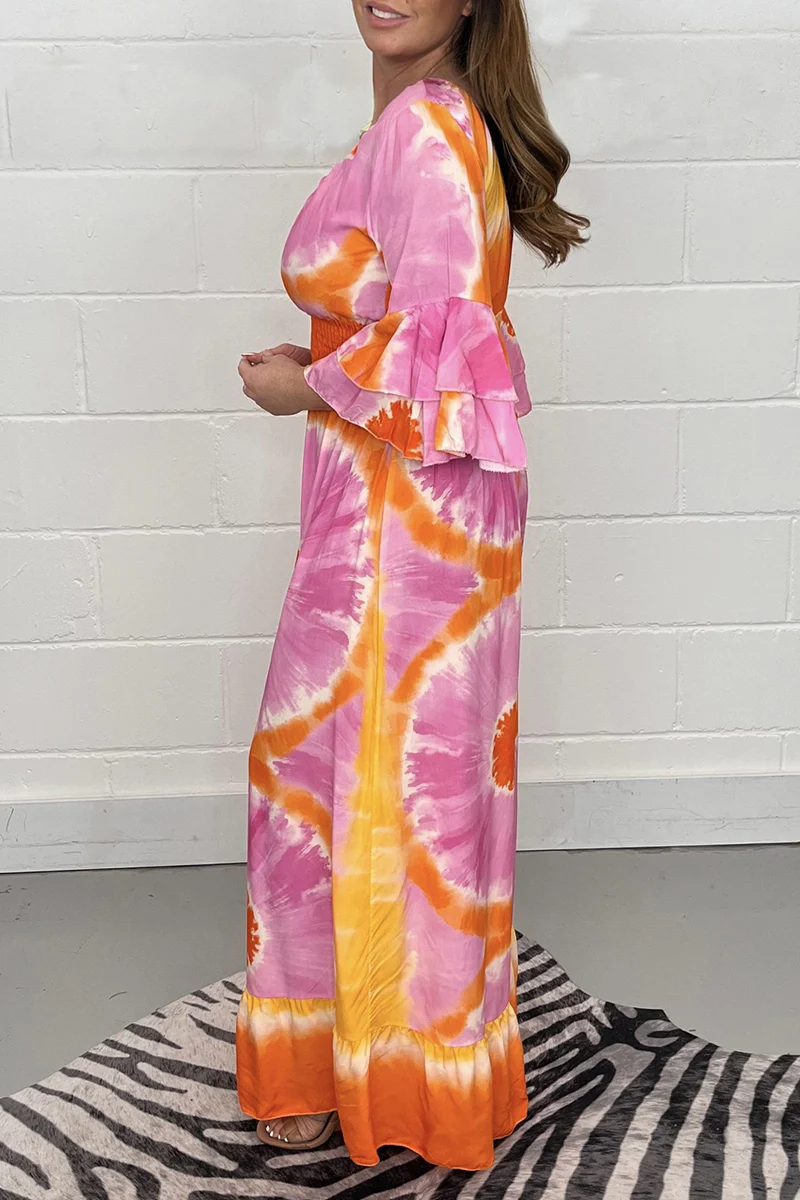 Casual College Print Patchwork V Neck Loose Jumpsuits - Panekey