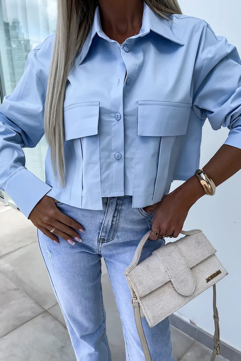 Casual British Style Solid Buttons Turndown Collar Tops - Panekey