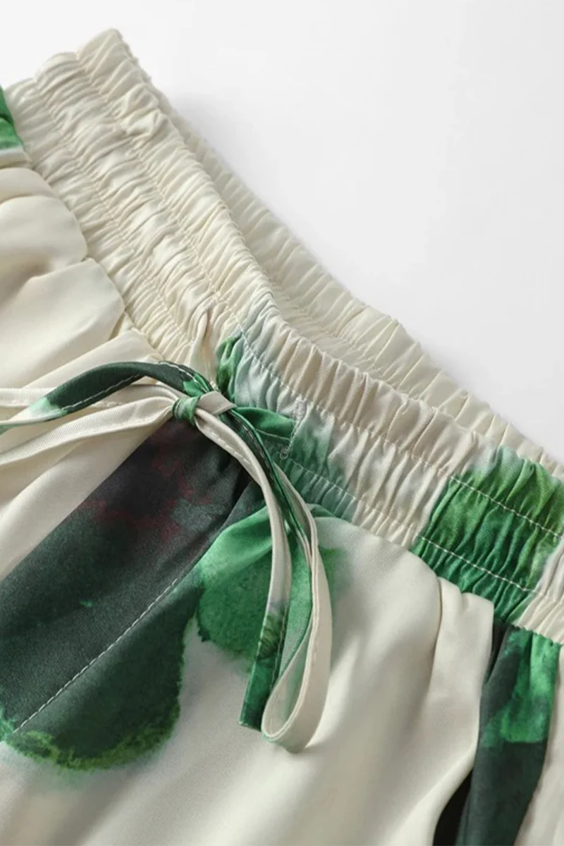 Casual Flowers Print Pocket Turndown Collar Long Sleeve Two Pieces - Panekey