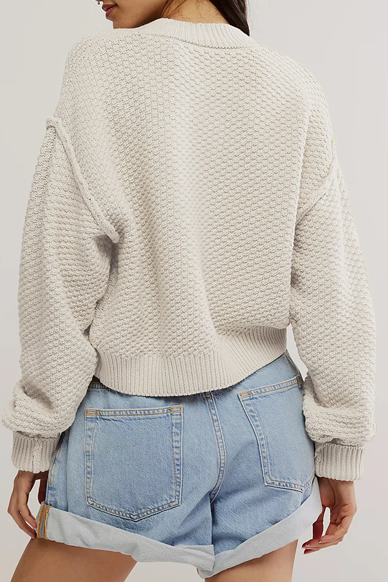 Casual Daily Solid Color Buttons Weave O Neck Outerwear(5 Colors) - Panekey