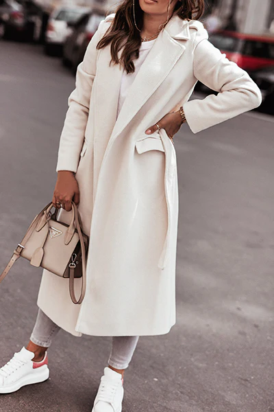 Casual Elegant Solid Patchwork With Belt Turn-back Collar Outerwear(4 Colors) - Panekey