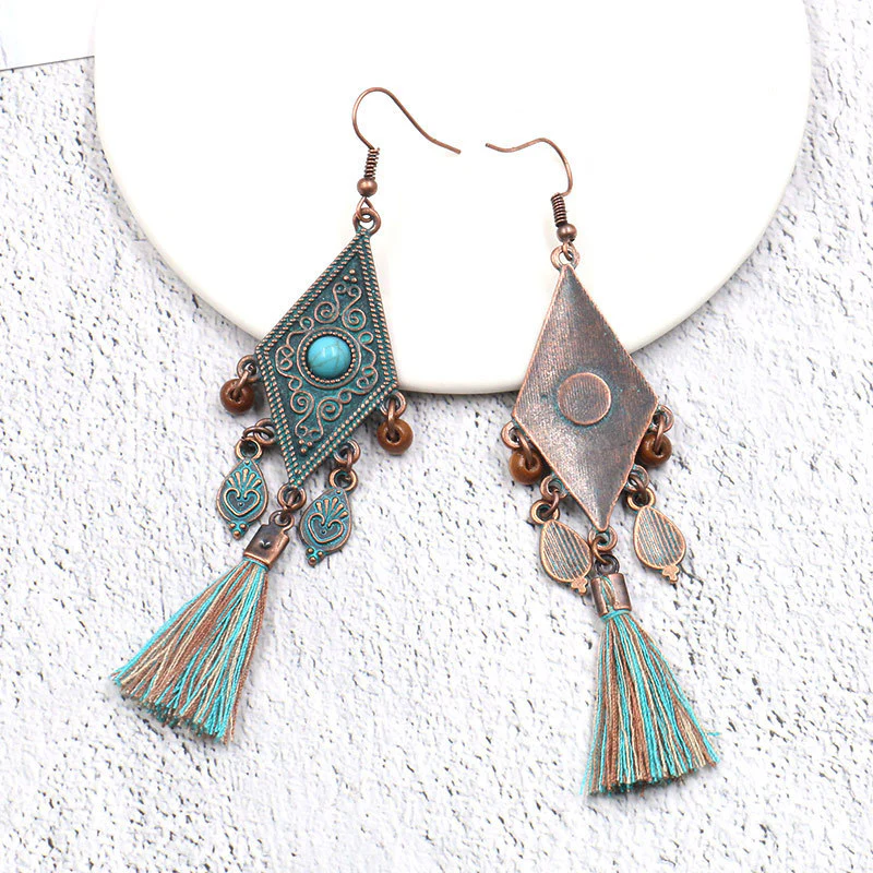 Bohemian Vintage Geometric Tassel Patchwork Earrings - Panekey