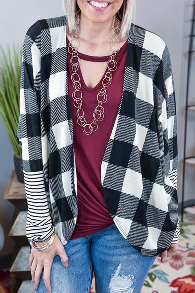 Casual Plaid Striped Patchwork Contrast Tops - Panekey
