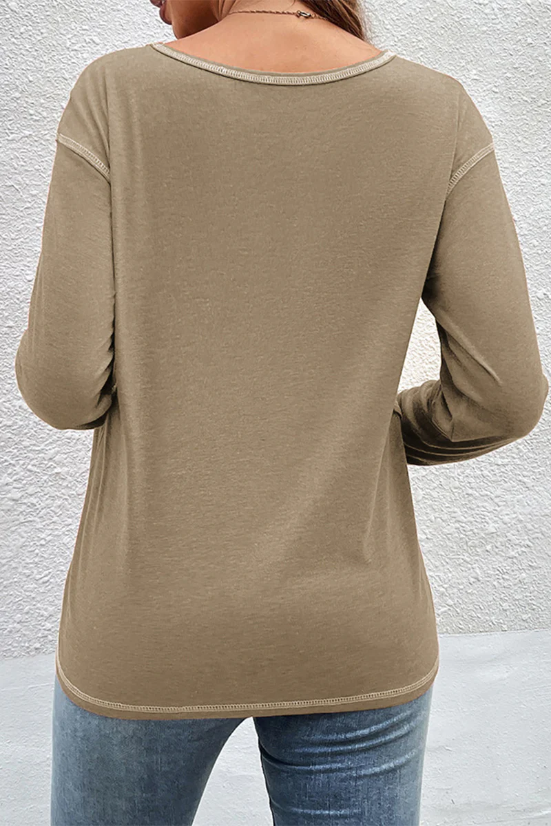 Casual Patchwork Buttons O Neck Tops - Panekey