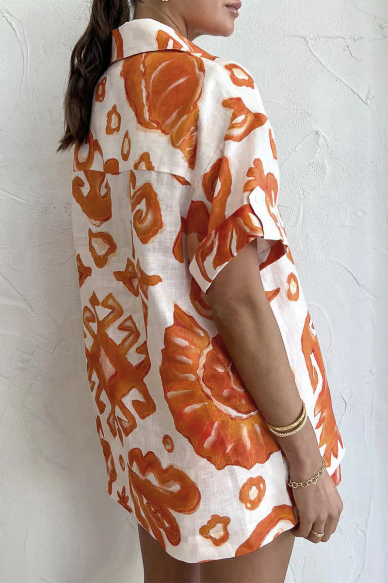 Casual Not Positioning Printed Pocket Turndown Collar Short Sleeve Two Pieces - Panekey