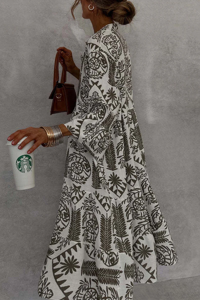 Casual Floral Print Patchwork V Neck A Line Dresses - Panekey