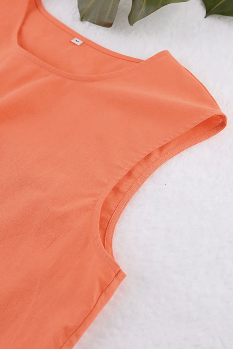 Casual Daily Solid Color Lace Up O Neck Sleeveless Two Pieces - Panekey