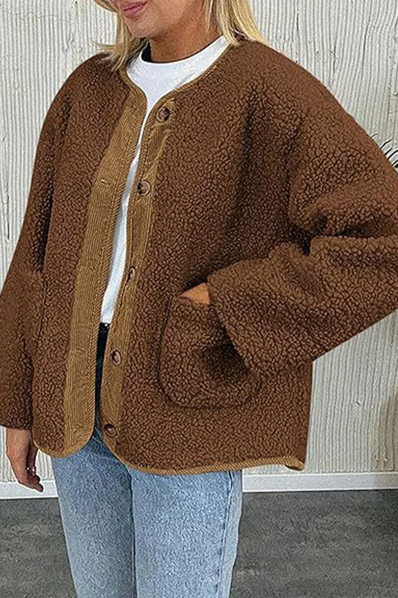 Casual Pocket Contrast O Neck Outerwear(6 Colors) - Panekey