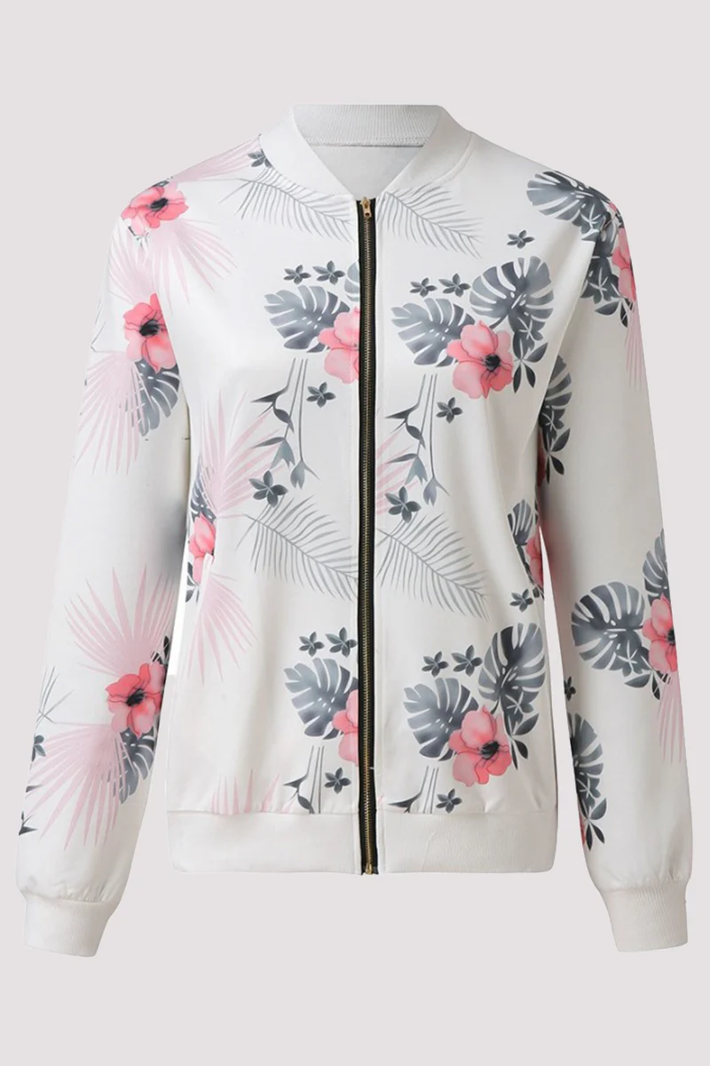 Casual Floral Patchwork O Neck Outerwear - Panekey