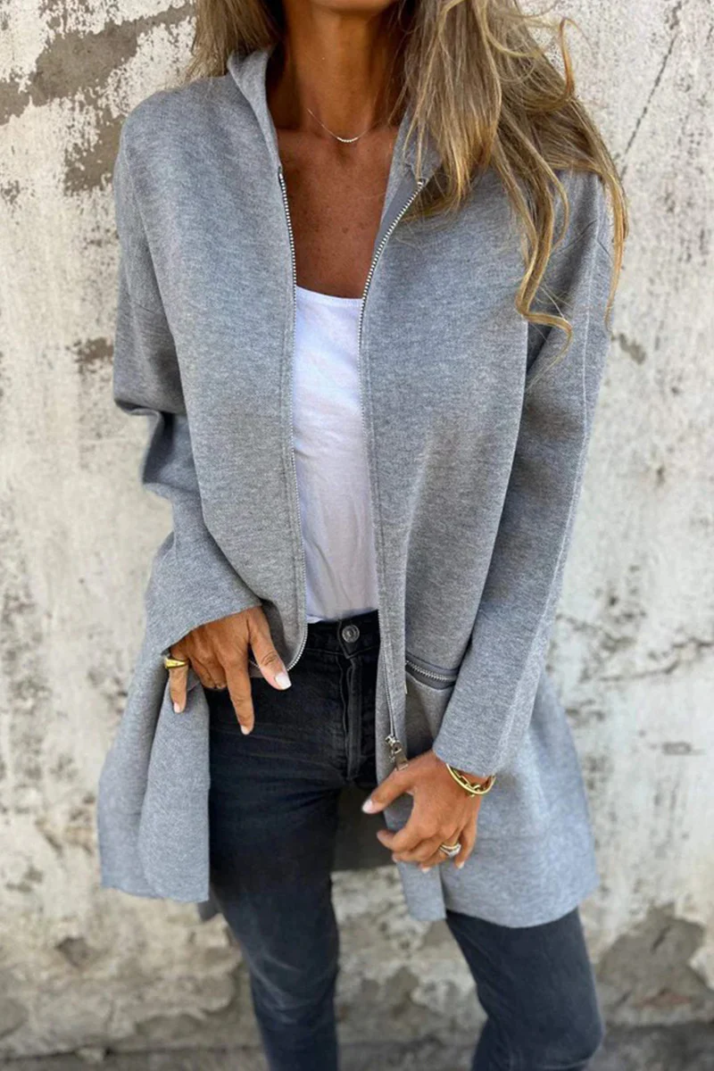 Casual Daily Solid Color Pocket Zipper Hooded Outerwear(5 Colors) - Panekey