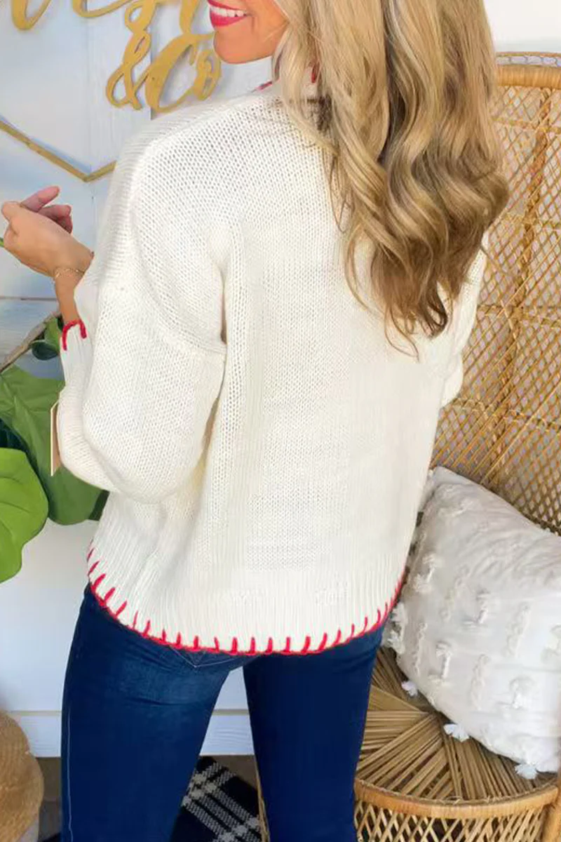 Casual Bow Weave Contrast O Neck Sweaters - Panekey