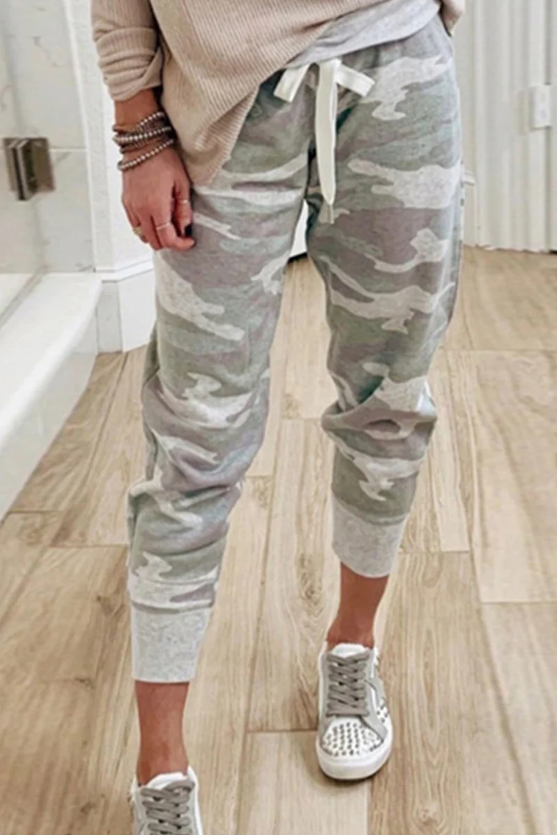Casual Camouflage Print Draw String Capris Patchwork Bottoms(3 Colors) - Panekey