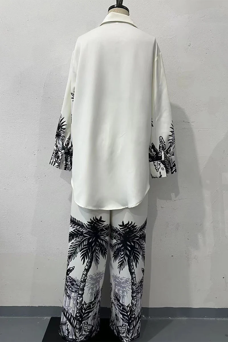 Casual Landscape printing Buttons Turndown Collar Long Sleeve Two Pieces - Panekey