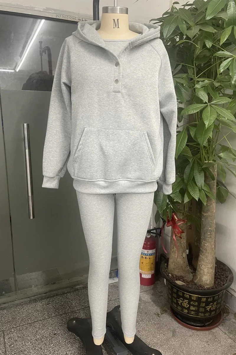 Casual Buttons Texture Hooded Long Sleeve Three Pieces(10 Colors) - Panekey