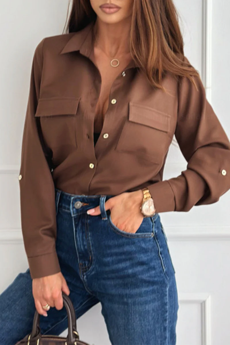 Casual Daily Buttons Turndown Collar Blouses(4 Colors) - Panekey