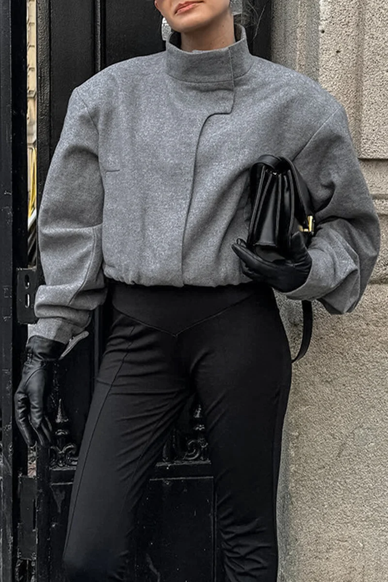 Casual Pocket Buttons Gross Mandarin Collar Outerwear - Panekey