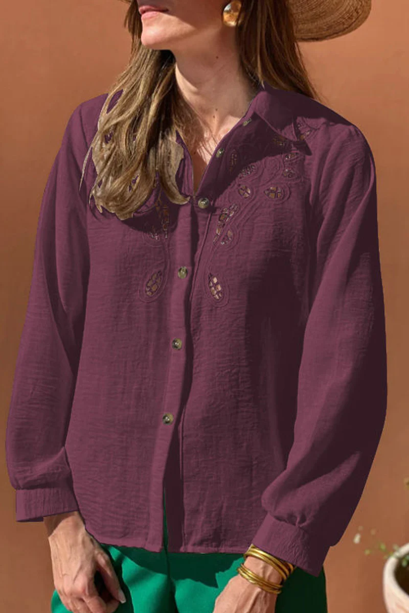 Casual Hollow Out Turndown Collar Blouses(4 Colors) - Panekey