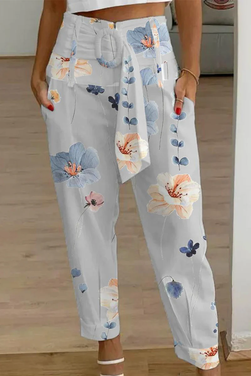 Casual Patchwork Pocket Printing Loose Mid Waist Harlan Else Bottoms - Panekey