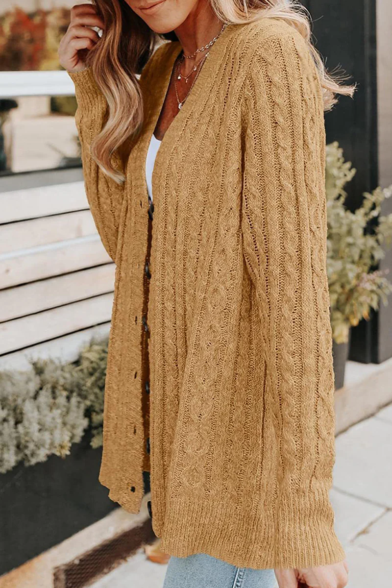 Casual Buttons Solid Color V Neck Cardigans(5 Colors) - Panekey