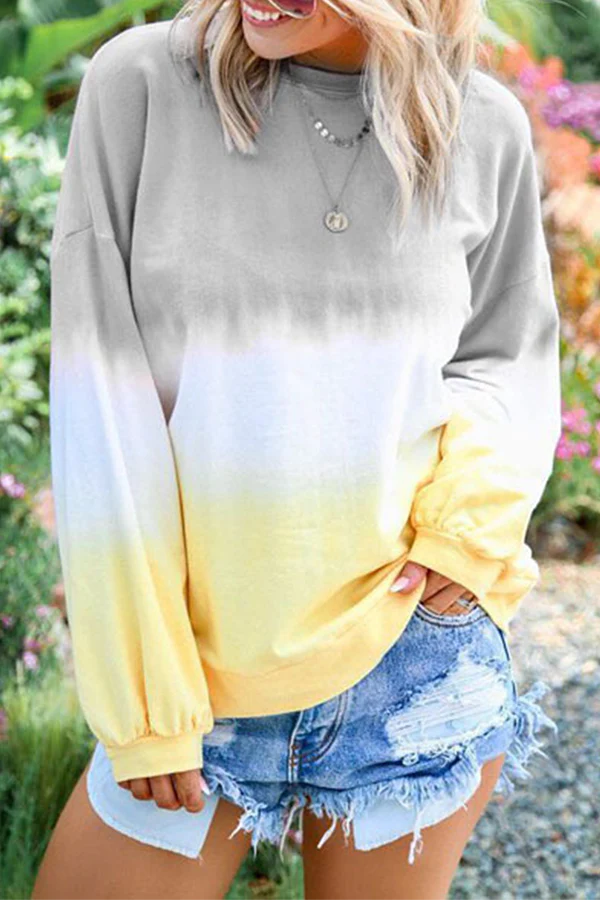 Casual Gradual Change Basic Contrast O Neck Tops - Panekey