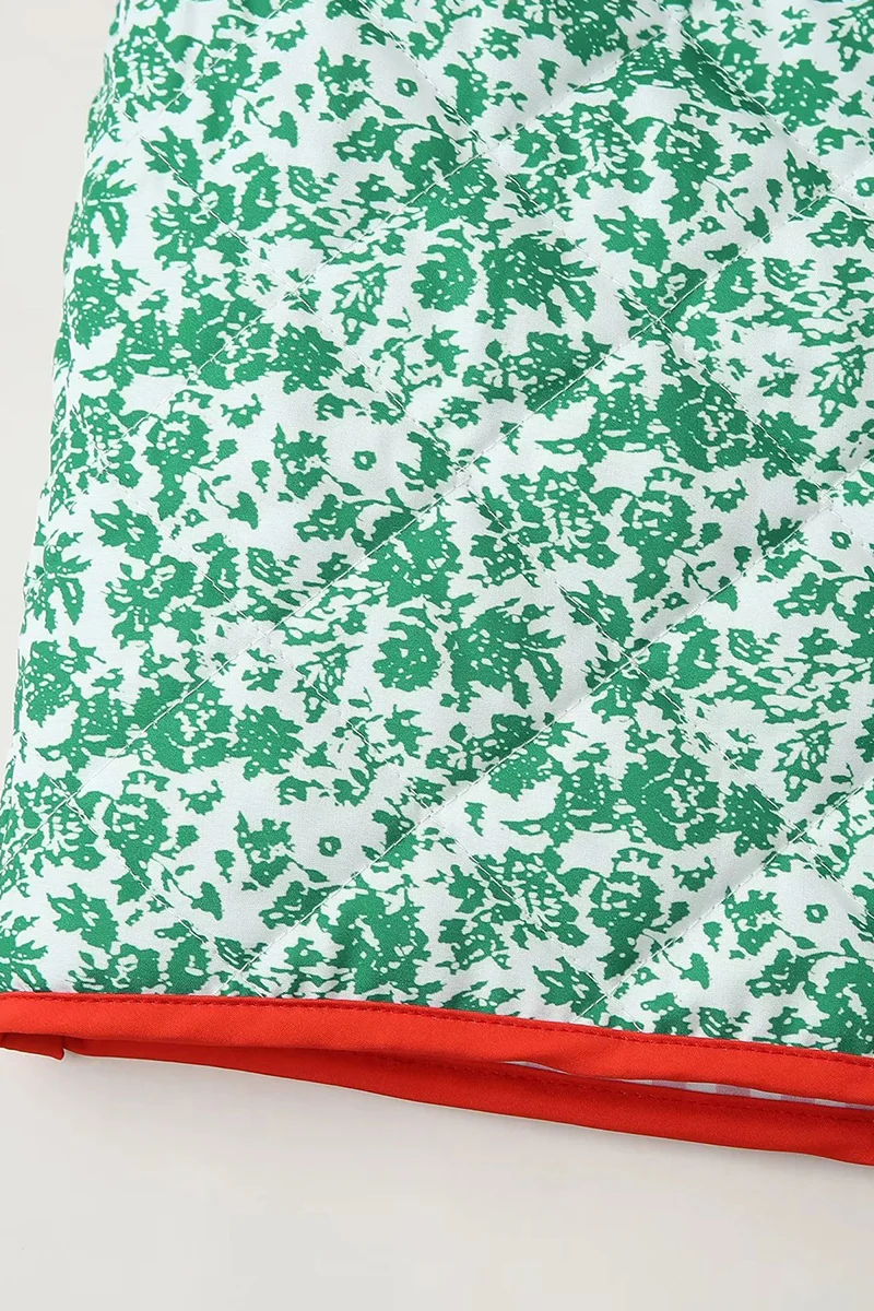 Casual Flowers Print Pocket Patchwork Contrast O Neck Outerwear - Panekey