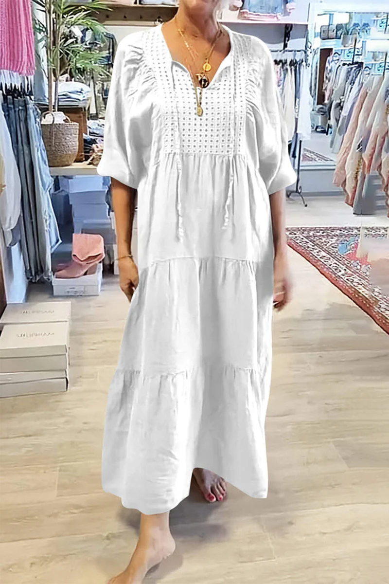 Casual Lace Up V Neck A Line Dresses(8 Colors) - Panekey