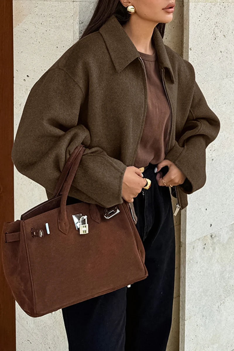 Casual Daily Zipper Gross Turndown Collar Outerwear - Panekey