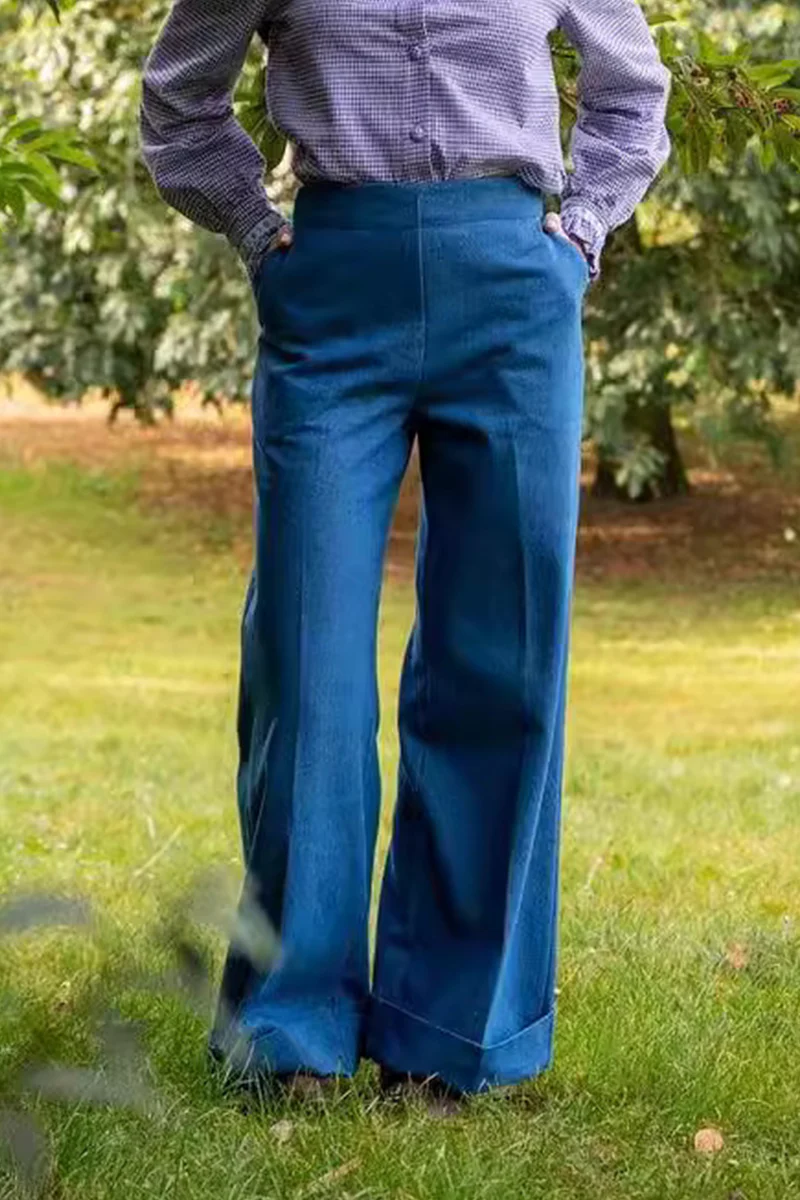 Casual Daily Solid Color Pocket Loose High Waist Straight Solid Color Bottoms - Panekey