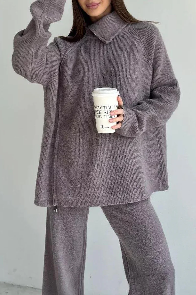 Casual Daily Zipper Collar Long Sleeve Two Pieces(6 Colors) - Panekey