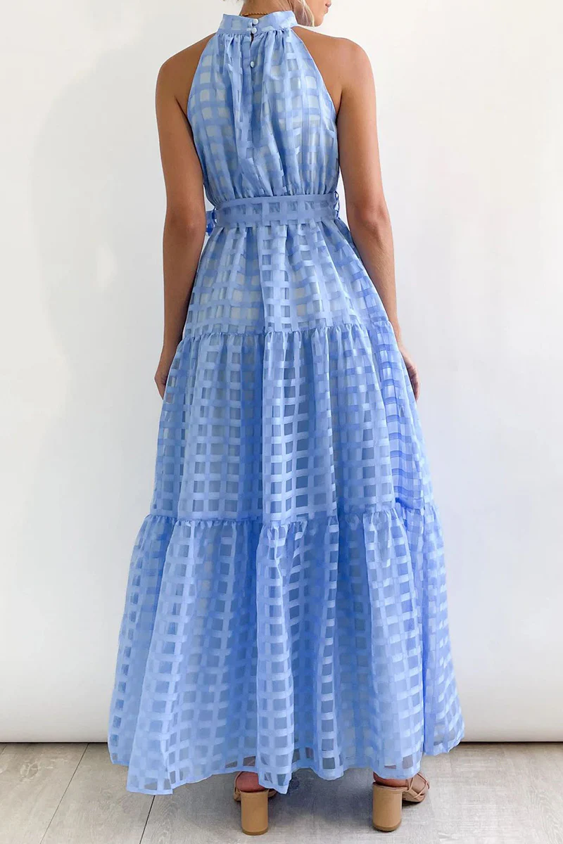 Bohemian College Plaid Frenulum See-through Halter A Line Dresses - Panekey