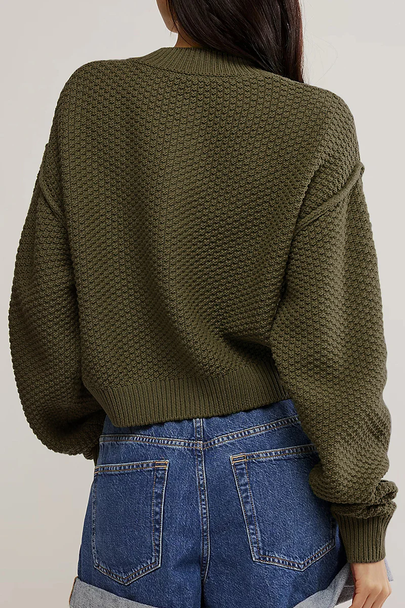 Casual Daily Solid Color Buttons Weave O Neck Outerwear(5 Colors) - Panekey