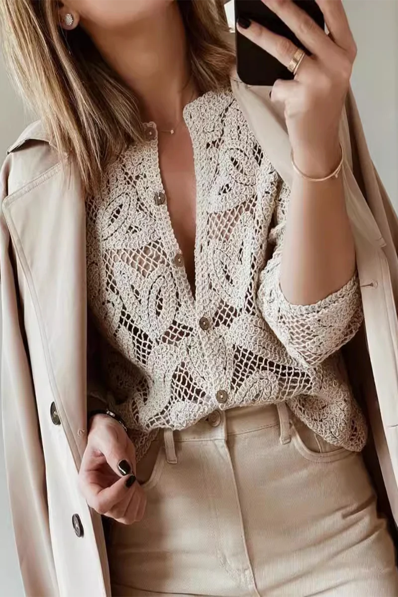 Casual Daily Hollow Out Distressed O Neck Outerwear - Panekey