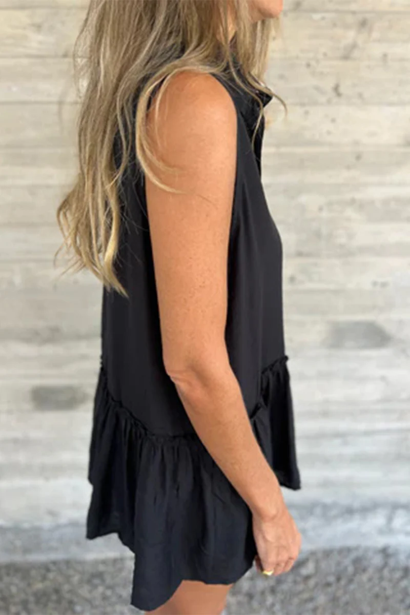 Casual Buttons Pleated Flounce Turndown Collar Blouses(3 Colors) - Panekey