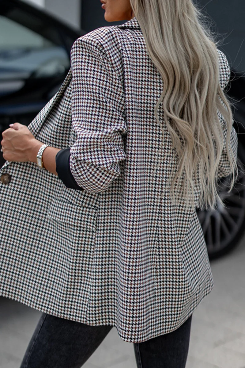 Casual Plaid Buttons Contrast Turn-back Collar Outerwear(3 Colors) - Panekey