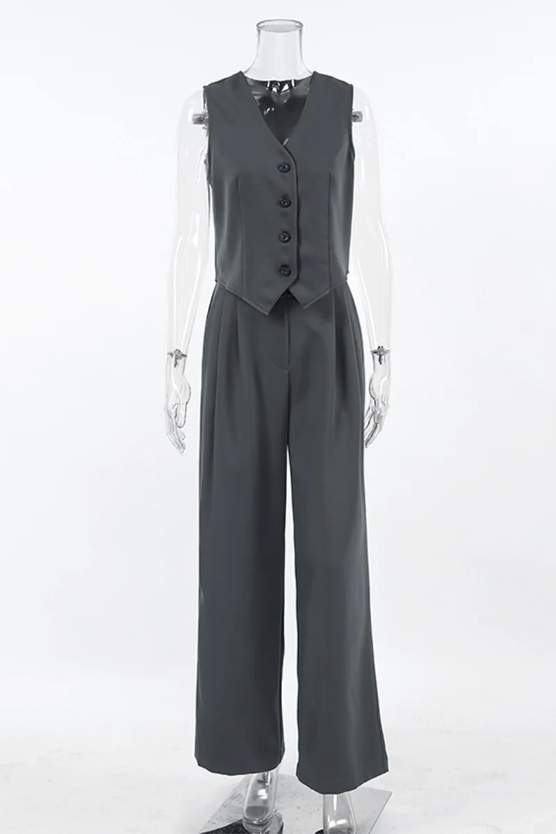 Casual Daily Buckle Ruched V Neck Sleeveless Two Pieces - Panekey