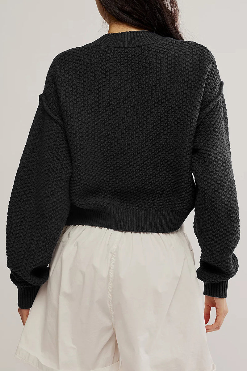 Casual Daily Solid Color Buttons Weave O Neck Outerwear(5 Colors) - Panekey