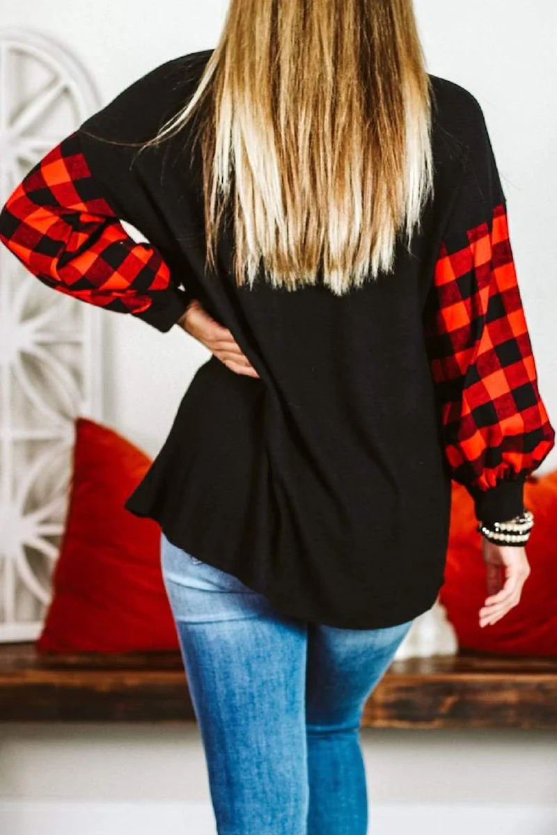 Casual Plaid Split Joint O Neck Tops - Panekey