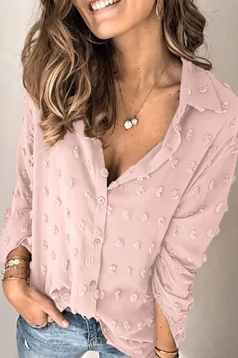 Casual Daily Buttons Fur Ball Turndown Collar Blouses(3 Colors) - Panekey