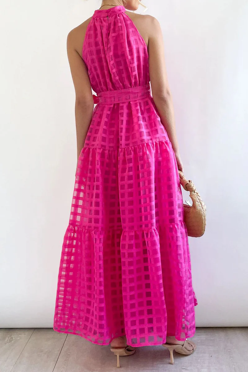 Bohemian College Plaid Frenulum See-through Halter A Line Dresses - Panekey