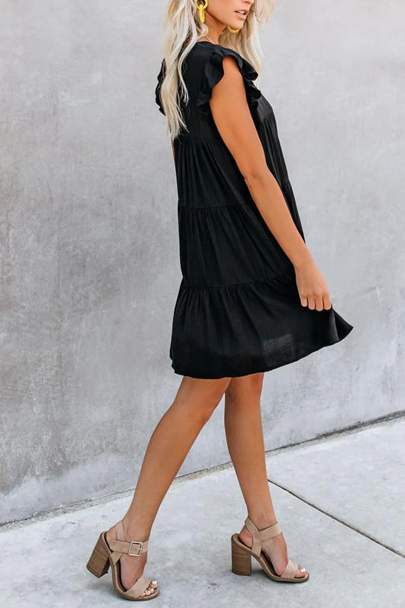 British Style Solid Patchwork Flounce O Neck Princess Dresses(4 Colors) - Panekey