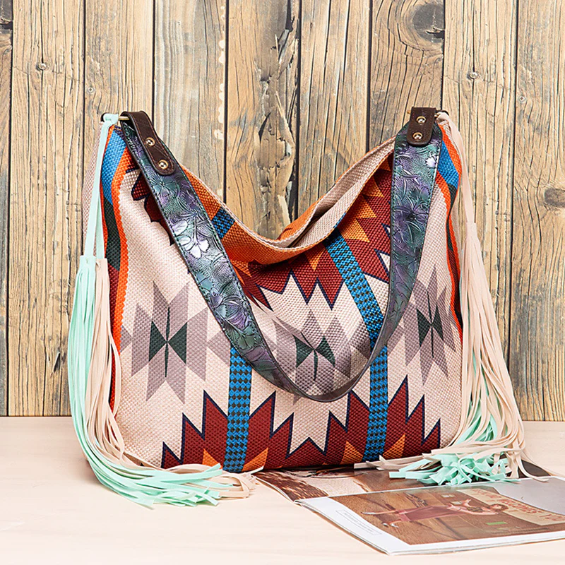 Casual College Color Block Tassel Bags - Panekey