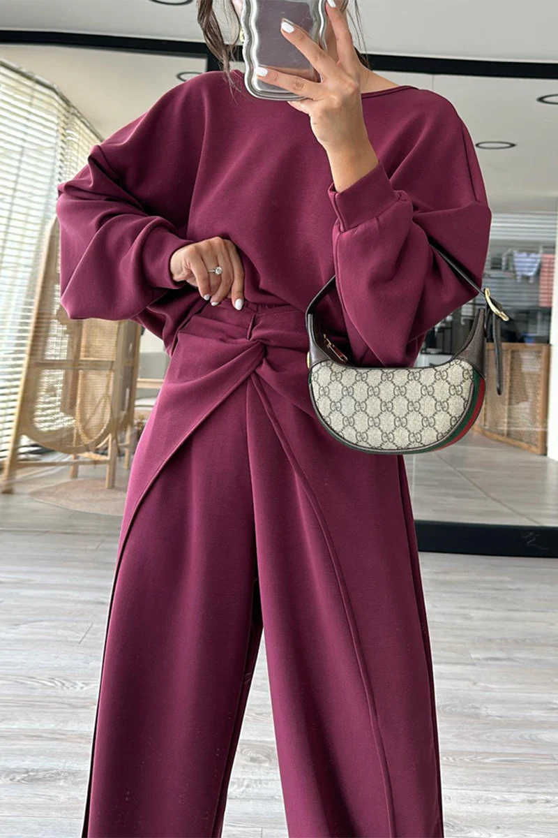 Casual Pocket Backless O Neck Long Sleeve Two Pieces(3 Colors) - Panekey