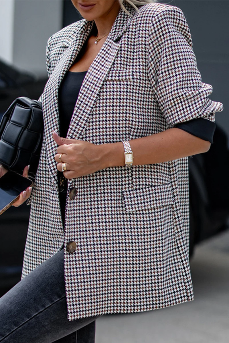 Casual Plaid Buttons Contrast Turn-back Collar Outerwear(3 Colors) - Panekey