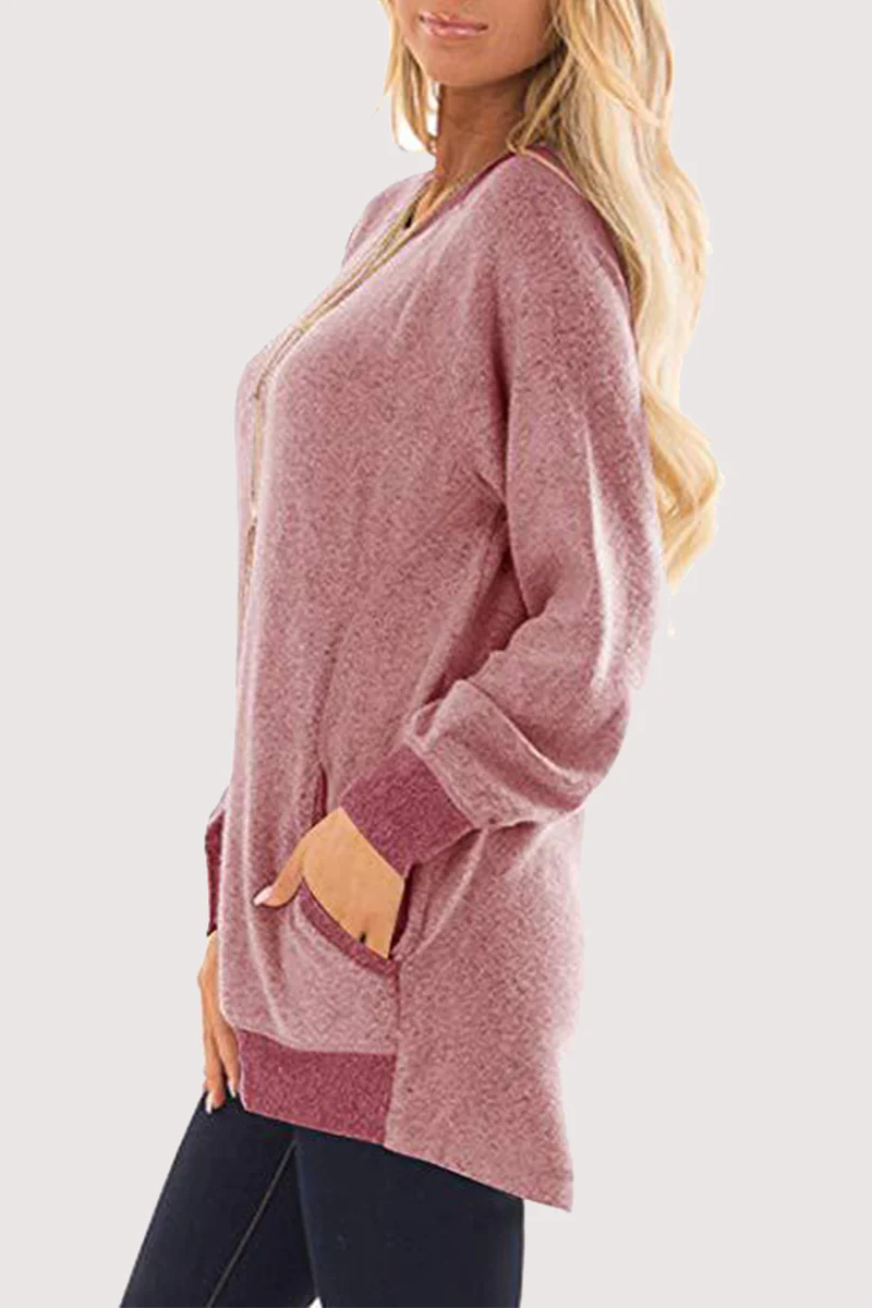 Casual Patchwork Pocket O Neck Tops - Panekey