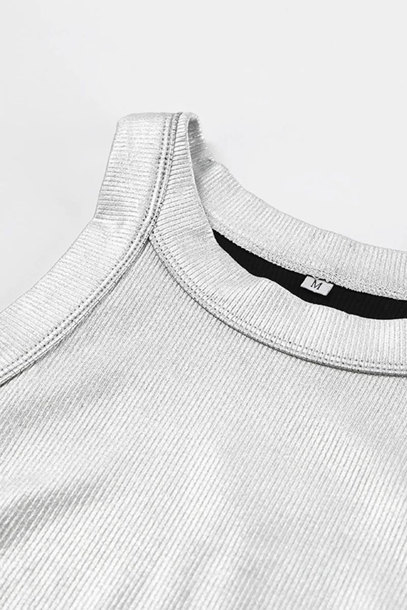 Casual Daily Patchwork Ruched Reflective O Neck Tops - Panekey