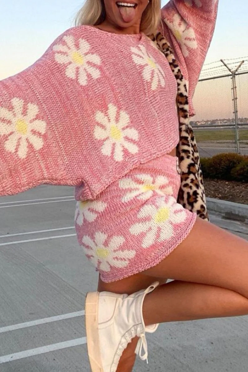 Casual Color Block Embroidered O Neck Long Sleeve Two Pieces - Panekey