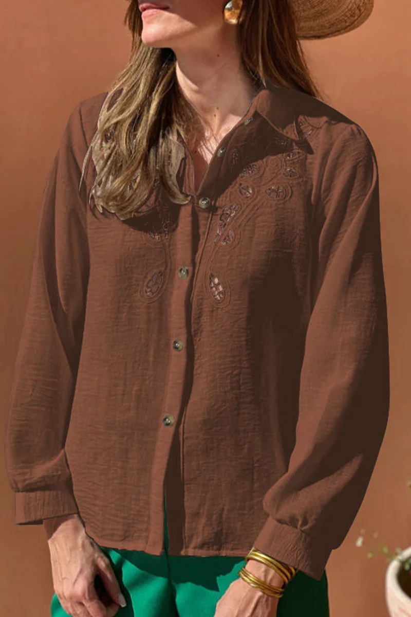 Casual Hollow Out Turndown Collar Blouses(4 Colors) - Panekey